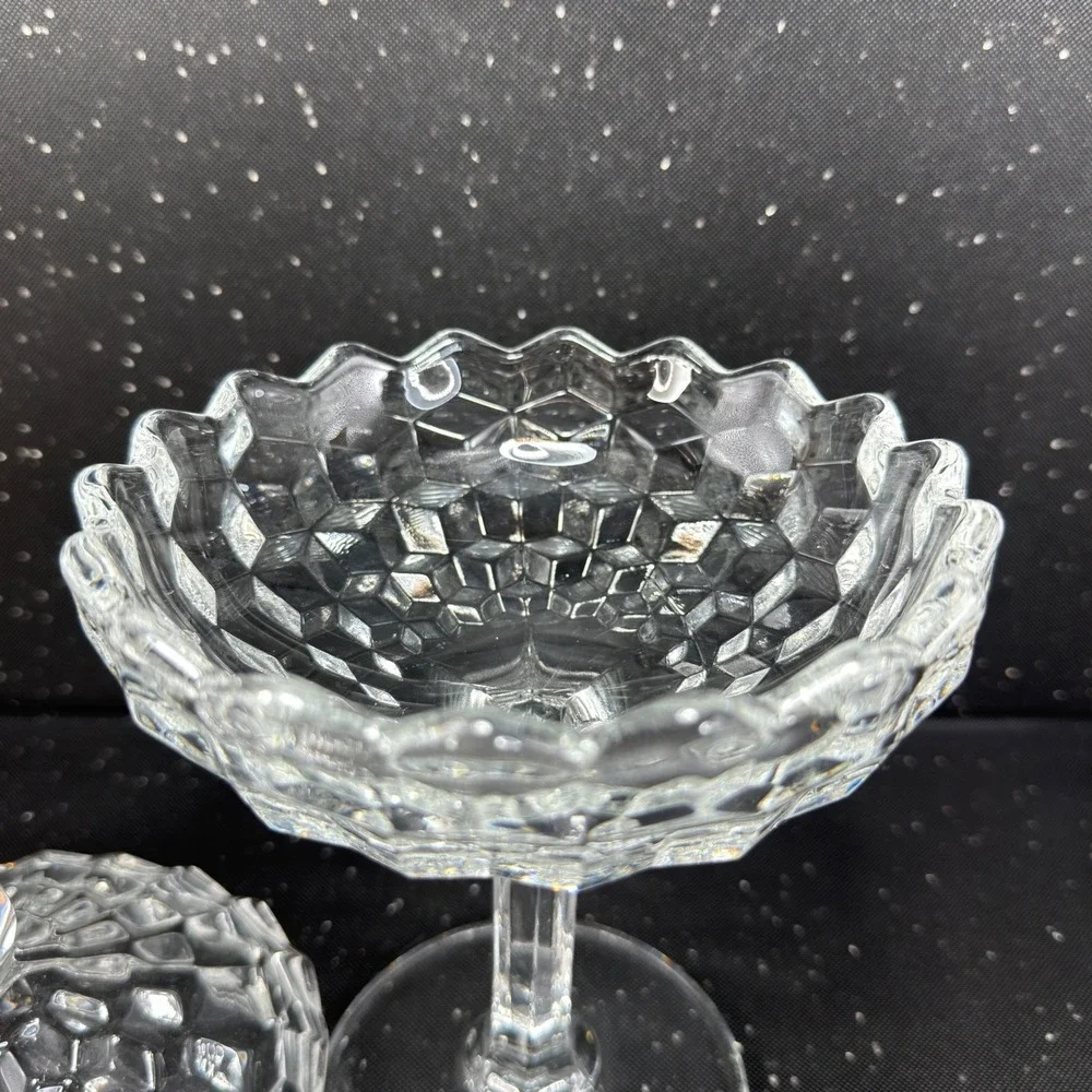 Fostoria American Clear Glass Cubist Pedestal Compote Lidded Candy Dish 9in Tall